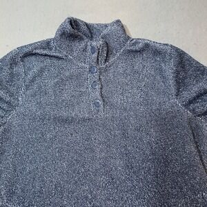 Eddie Bauer Womens Large Blue Marled Fleece Mock Neck Button Pullover Sweater